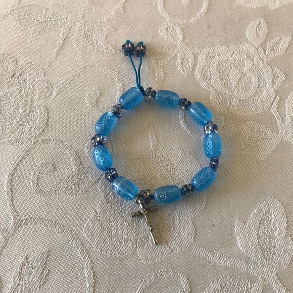 BABY BLUE BRACELET WITH THE SIGN OF THE CROSS! - Picture 2 of 3